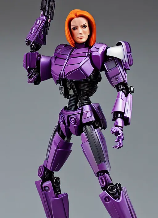 Prompt: Transformers Decepticon Dana Scully action figure from Transformers: Kingdom, symmetrical details, by Hasbro, Takaratomy, tfwiki.net photography, product photography, official media