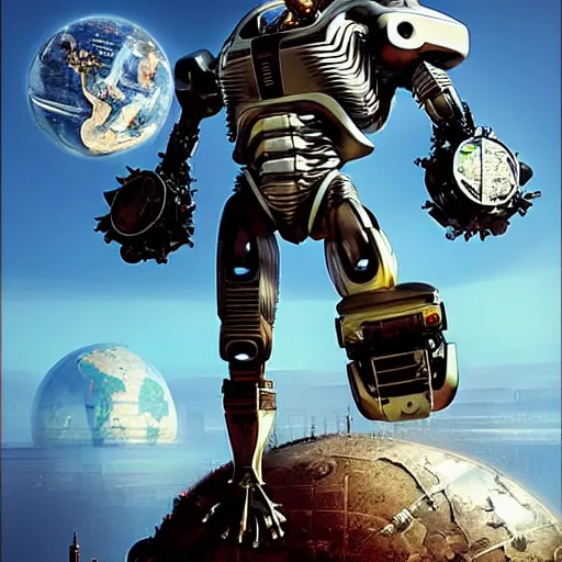 Image similar to atlas holding the world by mario feng and john berkey, atlas is an i robot, ray tracing, master shot, octane render, 8 k, ultra hd, perfect light