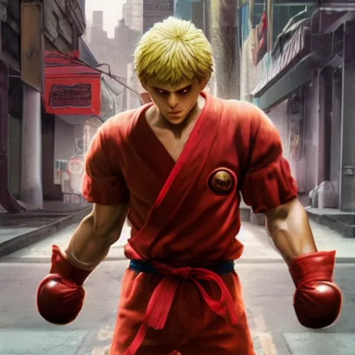 Prompt: michael cera as ken masters street fighter, ultra realistic, concept art, intricate details, highly detailed, photorealistic, octane render, 8 k, unreal engine, art by frank frazetta, simon bisley, brom