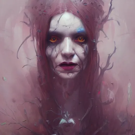 Image similar to painting of a pale witch, illustration, artistic, colorful, hyper detailed, in the style of Greg Rutkowski,