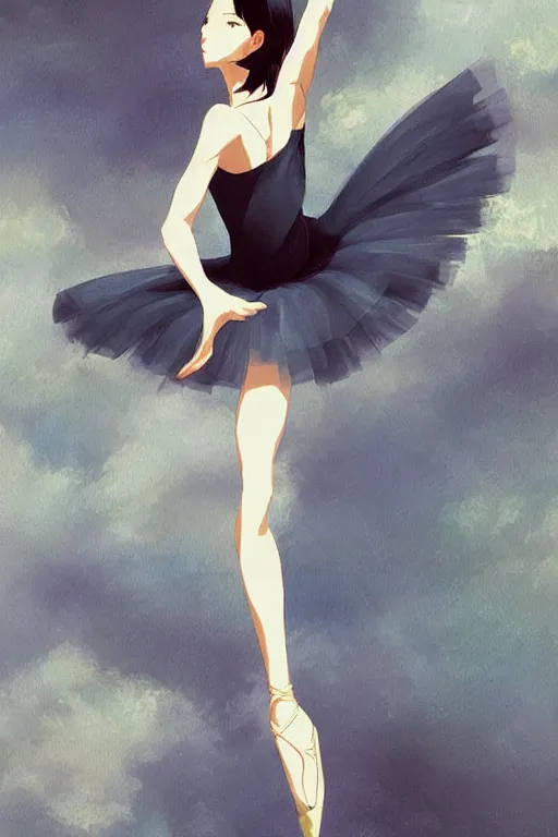 Image similar to ballerina, artwork made by makoto shinkai, inspired in hirohiko araki, clean details, light color palette, anatomically proportional, hd