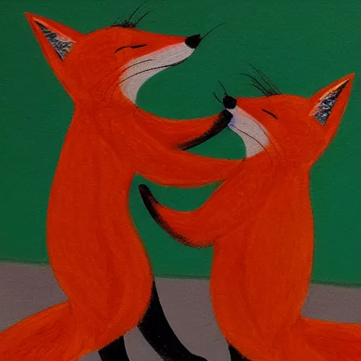 Prompt: two foxes dancing