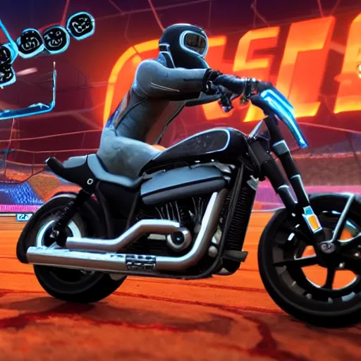 Image similar to a harley davidson on rocket league, teaser trailer