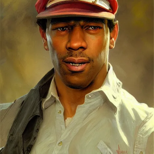 Image similar to carl johnson as super mario, highly detailed painting by gaston bussiere, craig mullins, j. c. leyendecker, 8 k