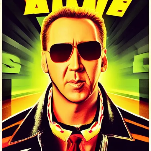 Prompt: Nicolas cage as Max Headroom, movie poster