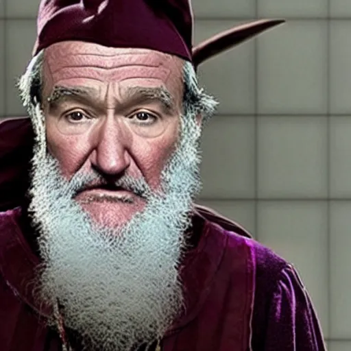 Prompt: Robin Williams playing Dumbledore in Harry Potter, screenshot