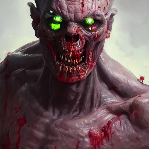 Prompt: zombie from doom eternal, front view, painted by stanley lau, painted by greg rutkowski, painted by stanley, artgerm, masterpiece, digital art, trending on arts