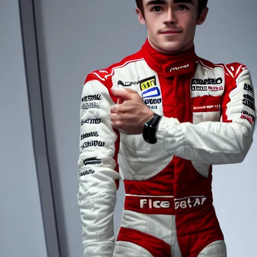 Image similar to f 1 driver charles leclerc, on display, posing like a statue, showing off his muscles, humanoid robot, who is a male android, shiny skin, made of ice, frozen ice statue, by the pool, a realistic detailed photo of a guy who is an attractive humanoid who is half robot and half humanoid, blank stare