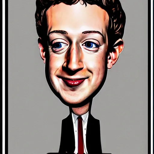 Image similar to a caricature portrait of Mark Zuckerberg drawn by Mort Drucker Mad Magazine