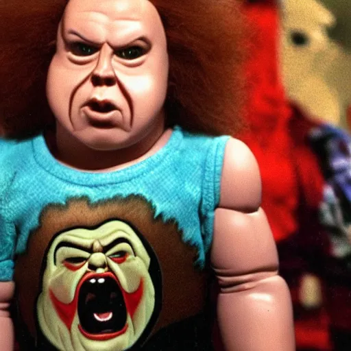 Image similar to screaming chucky doll wwf andre the giant bob ross