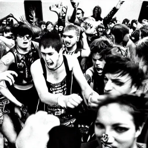 Image similar to fight of ravers and punks, old black and white photo