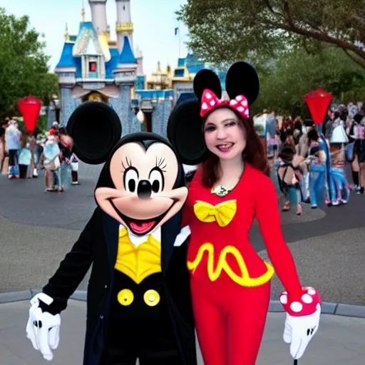 Image similar to transgender mickey mouse costumed character at disneyland, highly detailed, very high resolution, ultra realistic