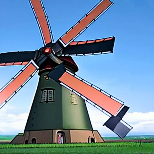 Image similar to gundam as dutch windmill in gundam anime, gundam is windmill shaped, dutch windmill gundam