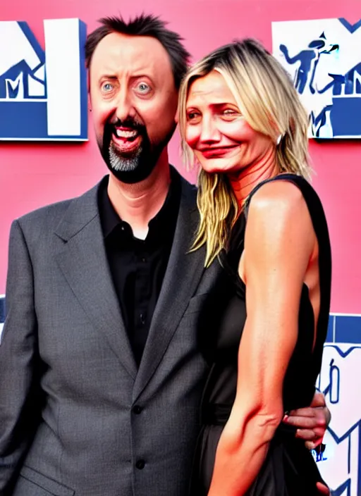 Image similar to tom green and cameron diaz at the mtv music awards, ultra realistic