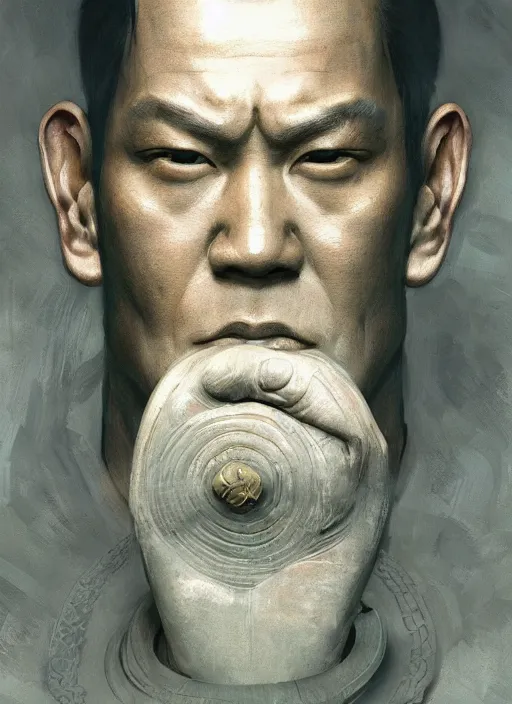 Image similar to !dream portrait of Chinese John Cena in Peterson in a luxurious Chinese theme temple, sigma male, Buddha statues, digital painting, concept art, smooth, sharp focus, illustration, from Metal Gear, by Ruan Jia and Mandy Jurgens and William-Adolphe Bouguereau, Artgerm