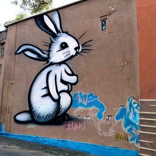 Prompt: cute bunny in street graffiti art