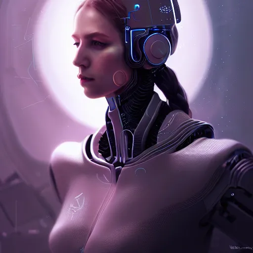 Prompt: full body portrait, cyberpunk robotic elvish queen, extremely detailed, hyperrealistic, intricate, soft light, fantasy, digital painting, art station, by wlop, 4 k