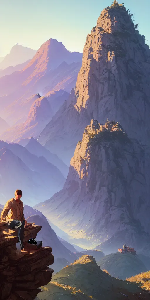 Image similar to highly detailed portrait mountain in gta v, stephen bliss, unreal engine, fantasy art by greg rutkowski, loish, rhads, ferdinand knab, makoto shinkai and lois van baarle, ilya kuvshinov, rossdraws, tom bagshaw, global illumination, radiant light, detailed and intricate environment