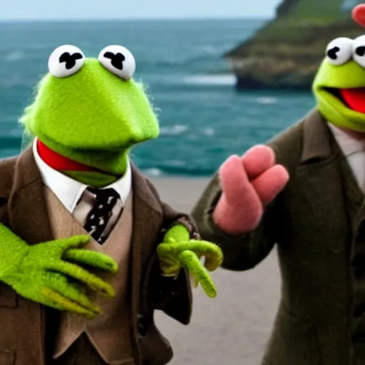 Prompt: a frame from a hollywood blockbuster film the muppets invade normandy