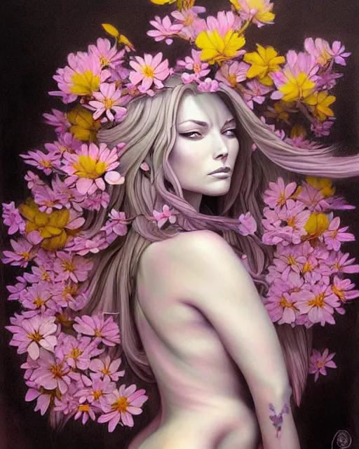 Image similar to a painting of a beautiful 🌸🌼💮, an ultrafine detailed painting, by mark brooks, centered full body, featured on deviantart, fantasy art, detailed painting, deviantart, anime