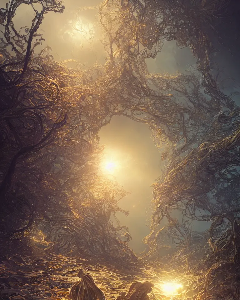 Prompt: Quantum entanglement, intricate, elegant, fantasy, sci-fi, highly detailed, digital painting, concept art, sharp focus, illustration, beautiful volumetric lighting, epic light, artstation, magic hour lighting, colorful, sunshine, springtime, art by Sylvain Sarrailh and Ernst Haeckel