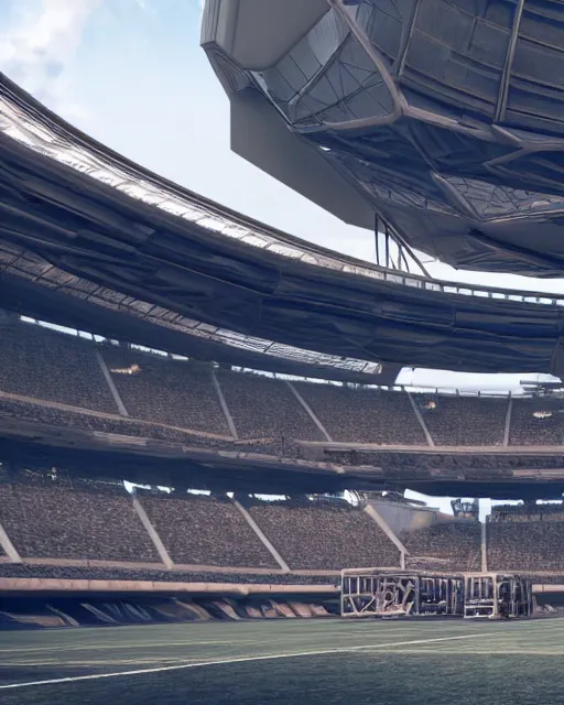 Prompt: a futuristic stadium with a giant metal gear on the field, unreal engine, hyper realism, realistic shading, cinematic composition, realistic render, octane render, detailed textures, photorealistic, wide shot