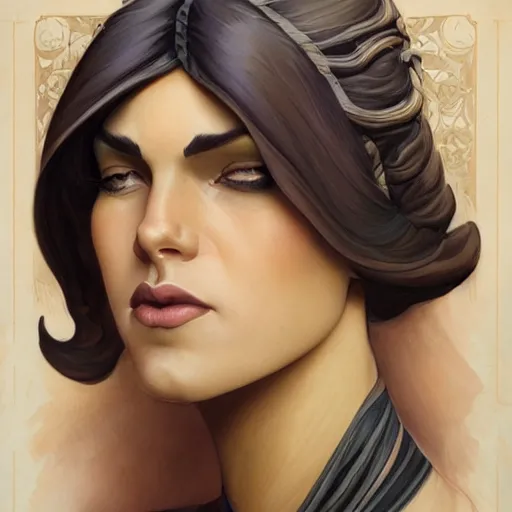 Image similar to an art nouveau, ( streamline moderne ), multi - ethnic and multi - racial portrait in the style of charlie bowater and donato giancola and charles dulac. very large, clear, expressive, and intelligent eyes. symmetrical, centered, ultrasharp focus, dramatic lighting, photorealistic digital matte painting, intricate ultra detailed background.