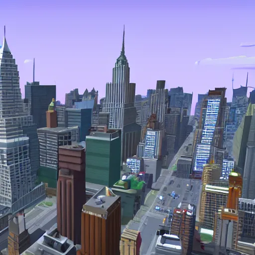 Prompt: new york city skyline in the style of cities skylines, in game sceenshot, gameplay