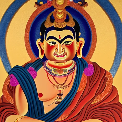Image similar to thangka painting depicting vajrabhairava, hyperrealistic, highly detailed, trending on artstation
