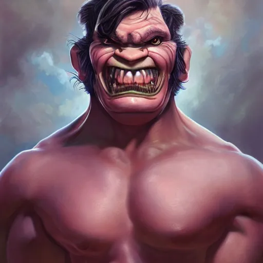 Prompt: a portrait painting of a gentleman half ogre half man, art by mark brooks and brom gerald and artgerm, deviantart, artstation