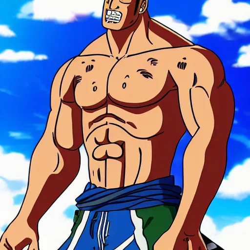 Prompt: dwayne johnson in the style of one piece anime