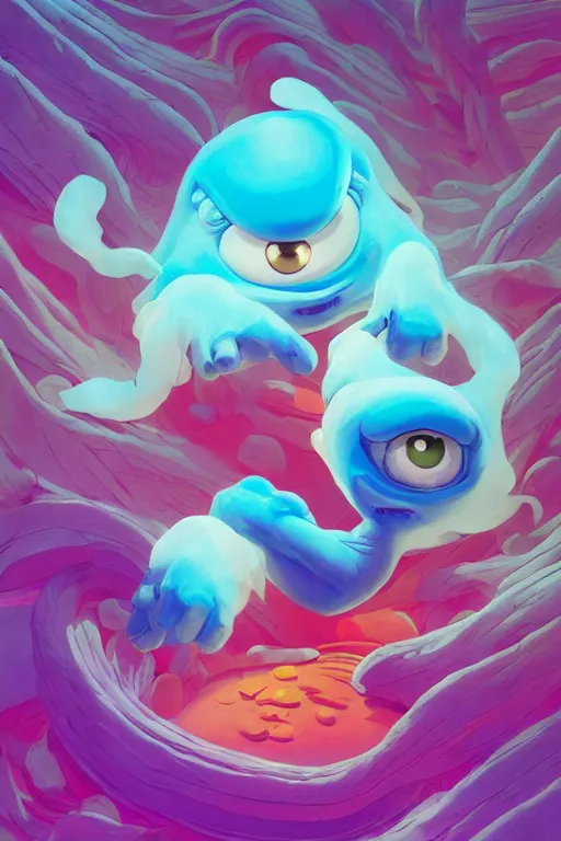 Image similar to smurf ghost creature animal sushi cristal very big eye roots cactus elemental flush of force nature micro world fluo fishscale, behance hd by jesper ejsing, by rhads, makoto shinkai and lois van baarle, ilya kuvshinov, rossdraws radiating a glowing aura global illumination ray tracing hdr