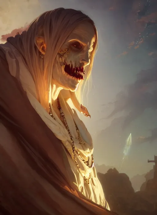 Image similar to Highly detailed portrait of Ainz Ooal Gown, in GTA V, Stephen Bliss, unreal engine, fantasy art by Greg Rutkowski, Loish, Rhads, ferdinand knab, Makoto Shinkai and Lois van baarle, ilya kuvshinov, rossdraws, Tom Bagshaw, alphonse mucha, global illumination, radiant light, detailed and intricate environment