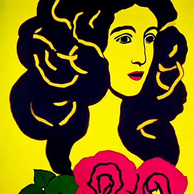 Image similar to a beautiful painting medusa's head is in the rose, by by andy warhol and henri matisse painting