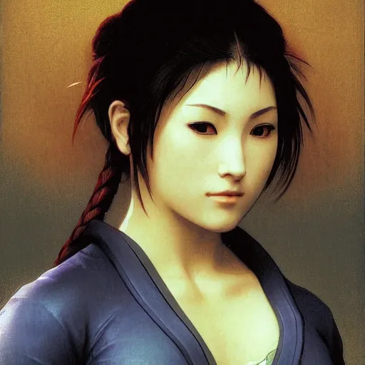 Prompt: Portrait of Kasumi from acclaimed video game series Dead or Alive, drawn by William Adolphe Bouguereau