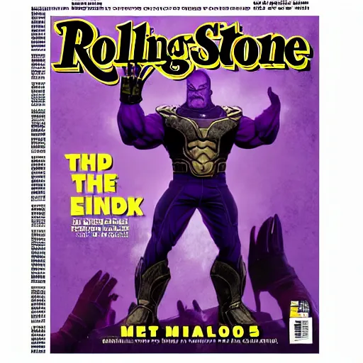 Image similar to thanos in the cover of rolling stone magazine