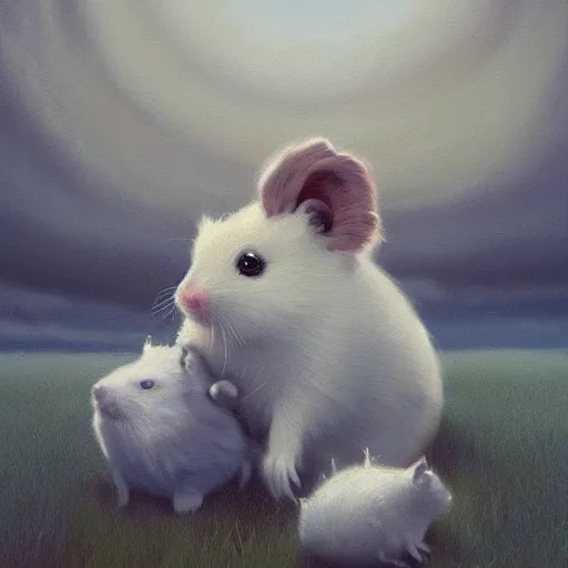 Image similar to Cloud Champion Hamster knight roaming the windswept field simon stalenhag aubrey beardsley edson campos christopher lovell jeff simpson allison carl hiro izawa paul chadeisson pastel painting