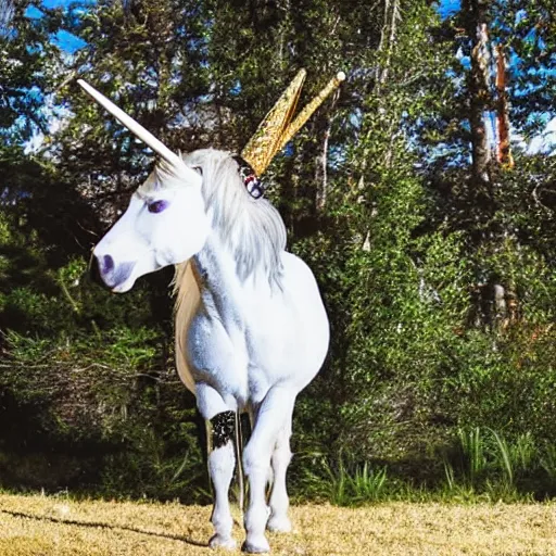 Image similar to photo of a unicorn with a crystal horn
