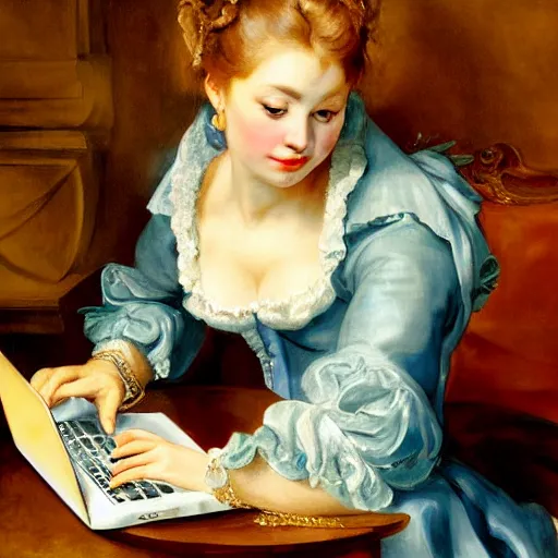 Prompt: heavenly summer sharp land sphere scallop well dressed lady looking at her laptop while drinking a starbucks coffee auslese, by peter paul rubens and eugene delacroix and karol bak, hyperrealism, digital illustration, fauvist