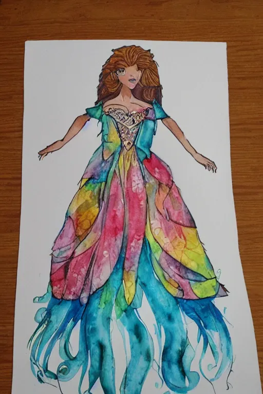 Prompt: lion themed princess dress design, watercolor