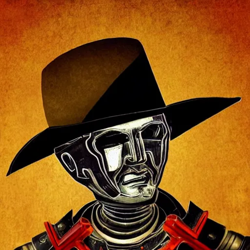 Image similar to beautiful portrait of a time traveling cowboy robot