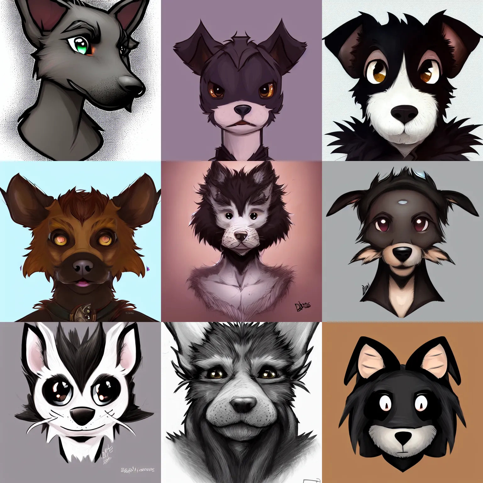 Image similar to 3/4 headshot of young male furry, D&D, cute, fantasy, intricate, short hair, black skin, dog face, dog nose, dog head, dog ears, black hair, elegant, highly detailed, cartoony, artstation, concept art, smooth, sharp focus, illustration, art by Diives