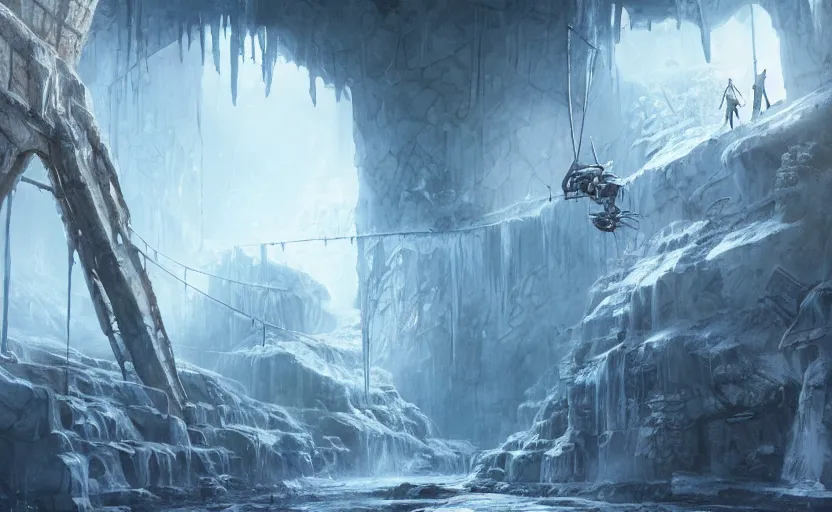 Prompt: giant ice spider in an abandoned mine, fantasy art, Jordan Grimmer, Noah Bradley