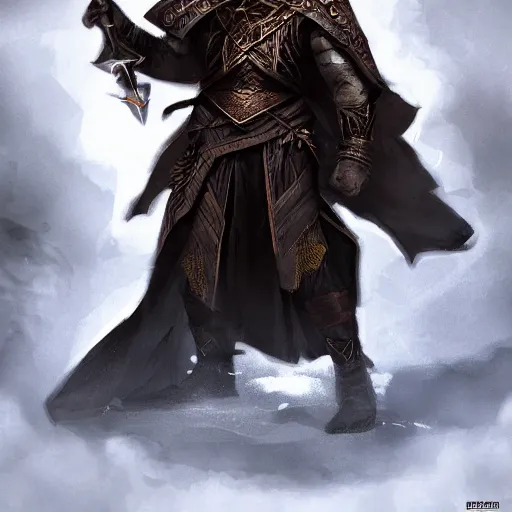 Image similar to A fierce and noble sorcerer warrior, 30 years old, black hair, fantasy, magical, D&D, cinematic lighting, highly detailed, digital painting, sharp focus, smooth, concept art