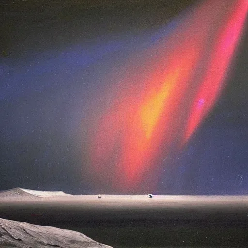 Image similar to the epic abstract painting'blue arctic void with black and red aurora borealis above a tiny polar bear family ', by caspar david friedrich!!!, by rothko!!!, stunning masterpiece, trending on artstation