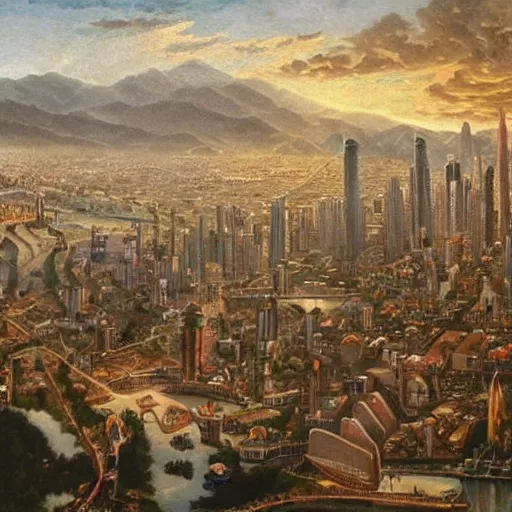 Image similar to a very beautiful painting of a utopian city, detailed