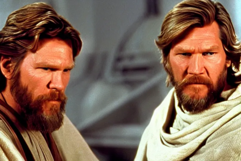 Image similar to film still of Jeff Bridges as Obi Wan Kenobi Star Wars 1977