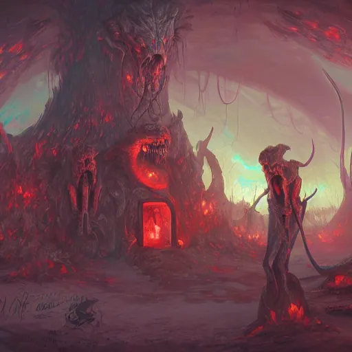 Image similar to an actual gift shop in hell, horror fantasy, digital art, trending on artstation