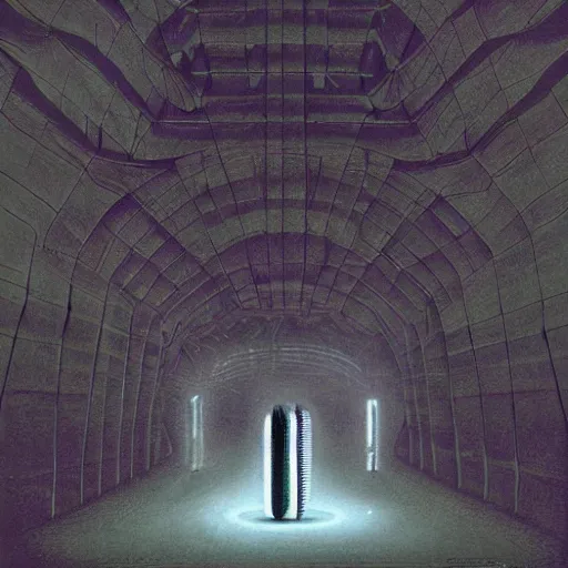 Image similar to ancient technology artifact with glowing parts in the dark, by wayne barlowe and santiago calatrava