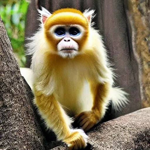 Image similar to snub nosed monkey morphing into a cat